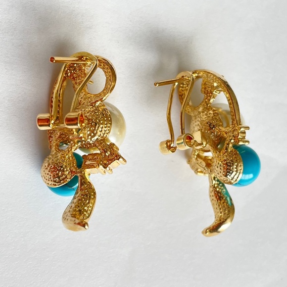 Natural Turquoise Rhinestone Faux Pearl Gold Colour Necklace, Bracelet, Earrings - Picture 7 of 7